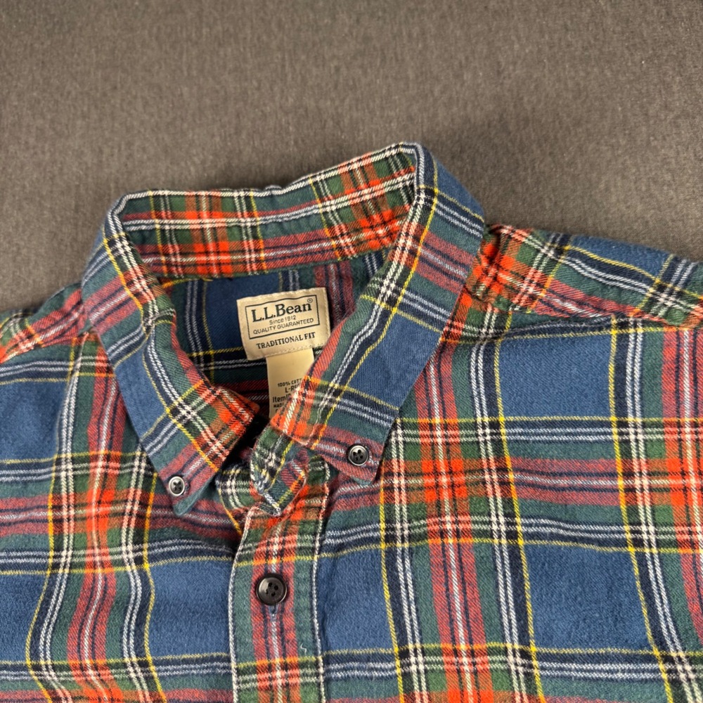 LL Bean Mens Large Flannel Shirt Traditional Fit Plaid‎ Cotton Blue 228061